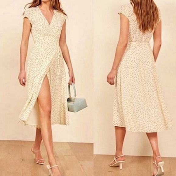 Reformation Dresses & Skirts - Reformation Carina Wrap Dress. Cream with black polka dots. Size Medium